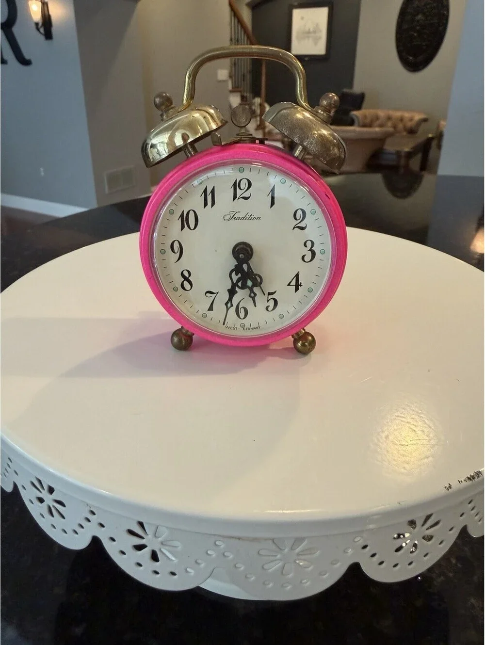 Vtg Tradition West Germany Pink Wind Up Alarm Clock Twin Brass Bells Works